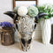 Western Rustic Cow Skull With Tooled Tribal Scroll Detailing Vase Planter Decor