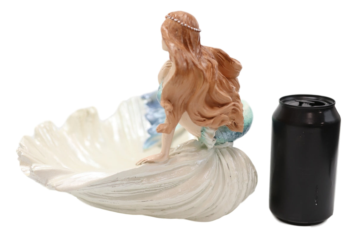 Nautical Mermaid With Sea Oyster Shell Decorative Jewelry Potpourri Bowl Statue - Ebros Gift