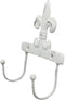 Ebros Gift 5.75" Tall Cast Iron Rustic Vintage Distressed White Fleur De Lis Emblem with 2 Peg Hooks Decorative Wall Hook Southwestern Hangers Accent for Keys Leashes Coats Hats (4)