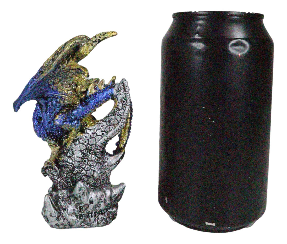 Blue Rune Dragon Guarding Ancient Relic Ruins With Red Crystal Gem Figurine