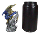 Blue Rune Dragon Guarding Ancient Relic Ruins With Red Crystal Gem Figurine
