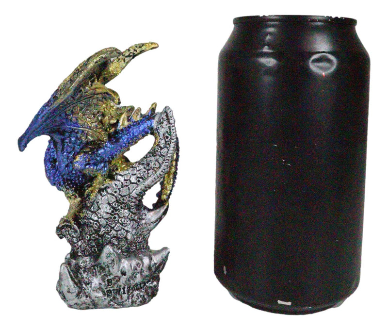 Blue Rune Dragon Guarding Ancient Relic Ruins With Red Crystal Gem Figurine