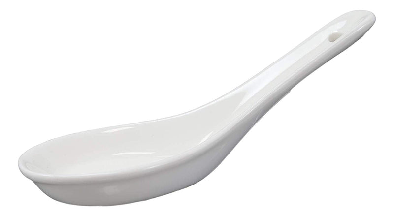 Ebros Contemporary Glossy White Porcelain Ceramic Soup Spoons With Hole Pack Of 6 Set 1 oz Capacity