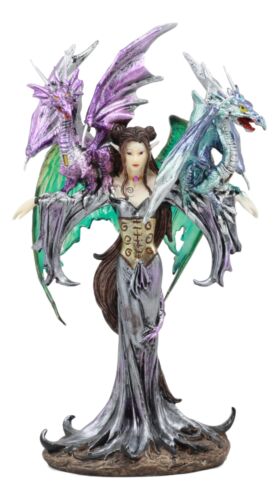Khaleesi Mother Of Dragons Statue Twilight Fairy With Two Juvenile Dragons Decor