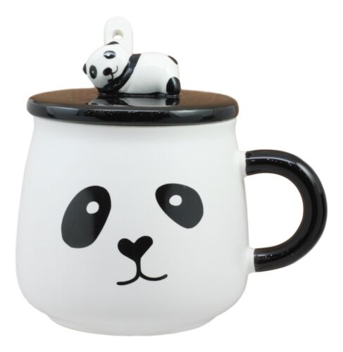China Giant Panda Bear Ceramic Coffee Tea Mug Drink Cup With Spoon And Lid 14oz