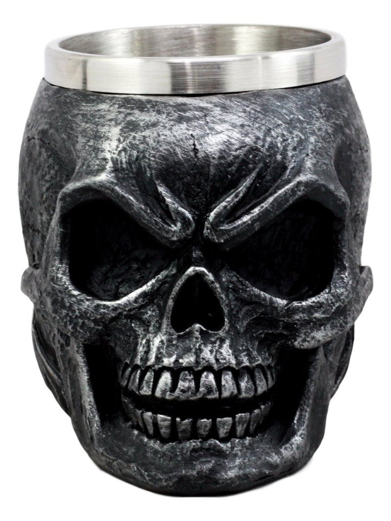 Ebros Dark Silver Immortal Skull Coffee Mug Demon Beer Stein Tankard  14oz