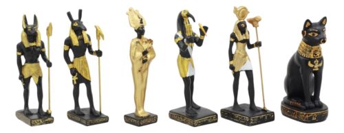 Egyptian Gods Anubis Osiris Seth Horus Bastet Thoth Miniature Statues Set Of 6