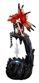 Ebros Gift Beautiful Jester Fairy Magenta On Cave Ledge With Crystal LED Night Light Figurine