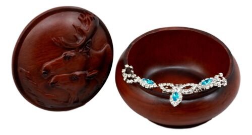 Ebros Faux Wood Bull Moose With Calf Rounded Jewelry Trinket Decorative Box Figurine - Ebros Gift