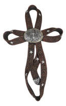 Rustic Western Cowboy Faux Tooled Leather Ribbon Belt Buckle Concho Wall Cross