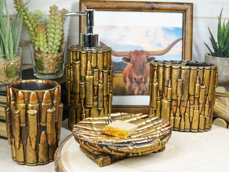 Western Rifle Bullets Soap Pump Tumbler Cup Soap Dish And Toothbrush Holder Set