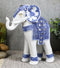 Ebros Feng Shui Ming Style Blue and White Ornate Design with Crystals Trunk Up Elephant Statue 8.75" High