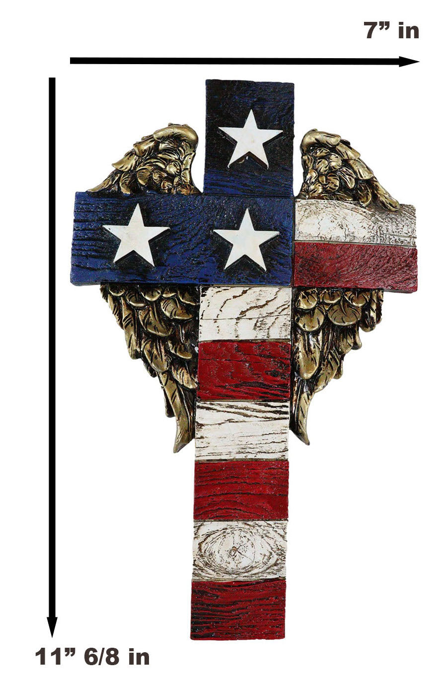 Western Star Spangled Banner USA Flag With Angel Wings Patriotic Wall Cross