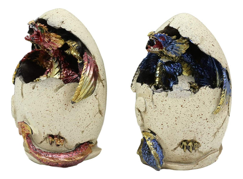 Ebros Colorful Red Blue Fantasy Egg Hatchling Baby Dragon Wyrmling Figurines Set of 2