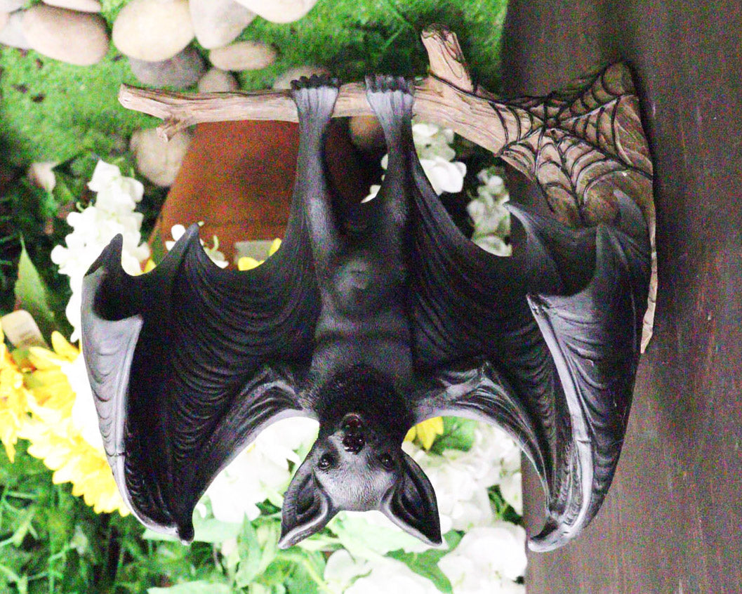 Gothic Winged Vampire Bat By Spider Web Hanging From Branch Wall Hanging Decor