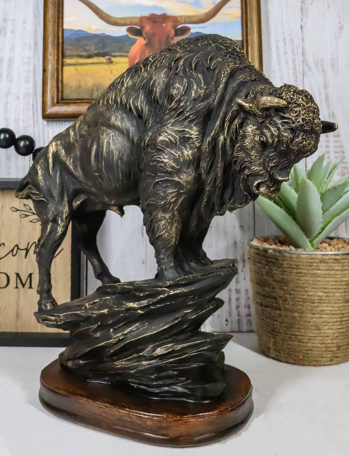 North American Indian Plains Bison Buffalo Climbing Rock Cliff Slope Figurine
