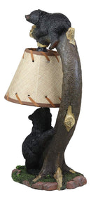 Ebros Whimsical 2 Playful Climbing Black Bears On Bending Tree Branch Table Lamp Statue with Hanging Burlap Shade 15.75"High Rustic Cabin Lodge Decor Forest Bear Bedside Lamps - Ebros Gift