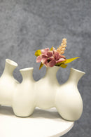 Large Semi Gloss Modern Abstract White Ceramic Floral Vase 6 Hole Cluster Rounds