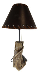 Rustic Forest Black Bear Sleeping On Tree Log Desktop Table Lamp With Shade