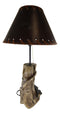 Rustic Forest Black Bear Sleeping On Tree Log Desktop Table Lamp With Shade