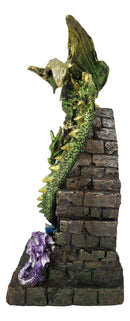 Fantasy Green Dragon With Wyrmling Perching On Door Arch LED Light Figurine