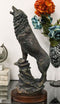 Large Wildlife Cries Of The Night Howling Gray Wolf Standing On Rocks Figurine