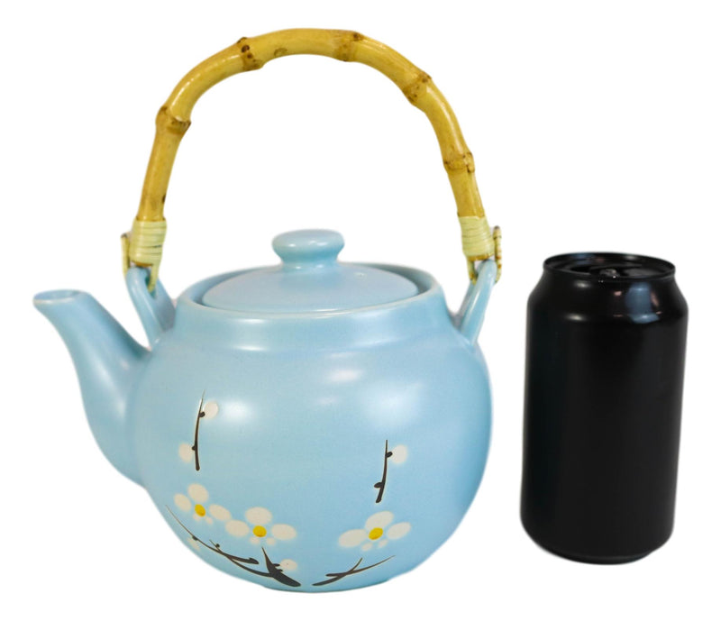 Japanese Sakura Cherry Blossom Branches Pastel Blue Ceramic Tea Pot Teapot 40oz