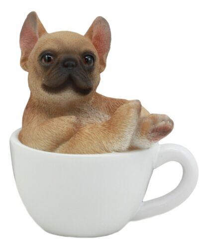 Realistic Mini French Bulldog Puppy Teacup Statue Pet Pal Dog Resin Figurine