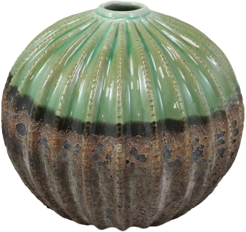 Ceramic Southwestern Contemporary Golden Barrel Bulbous Cactus Floral Vase Decor