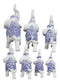 Ebros Blue White Feng Shui Miniature Thai Buddhism Elephants With Trunks Up Set of 7