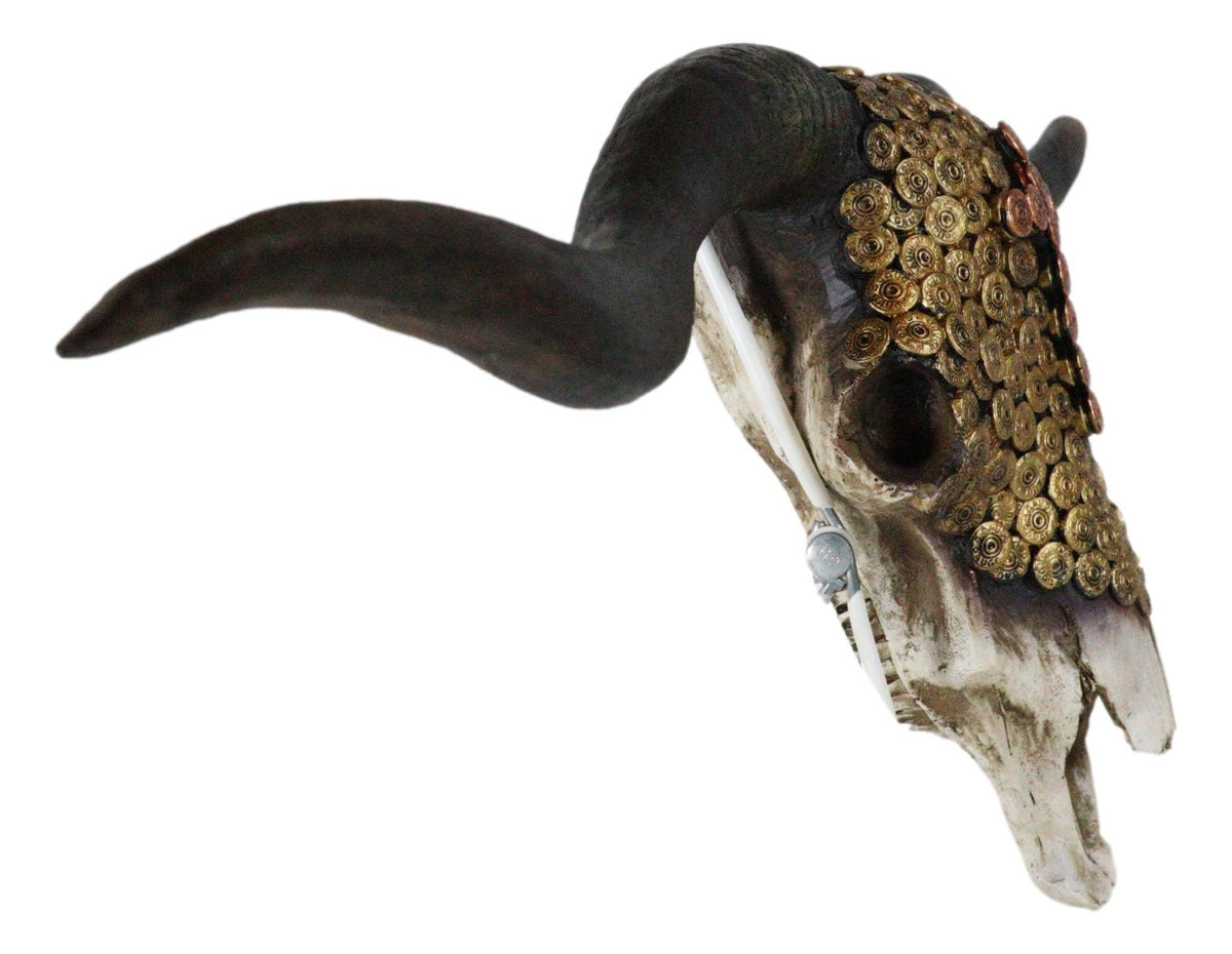 Western 12 Gauge Shotgun Bullets Texas Longhorn Bull Cow Skull Wall Decor Plaque