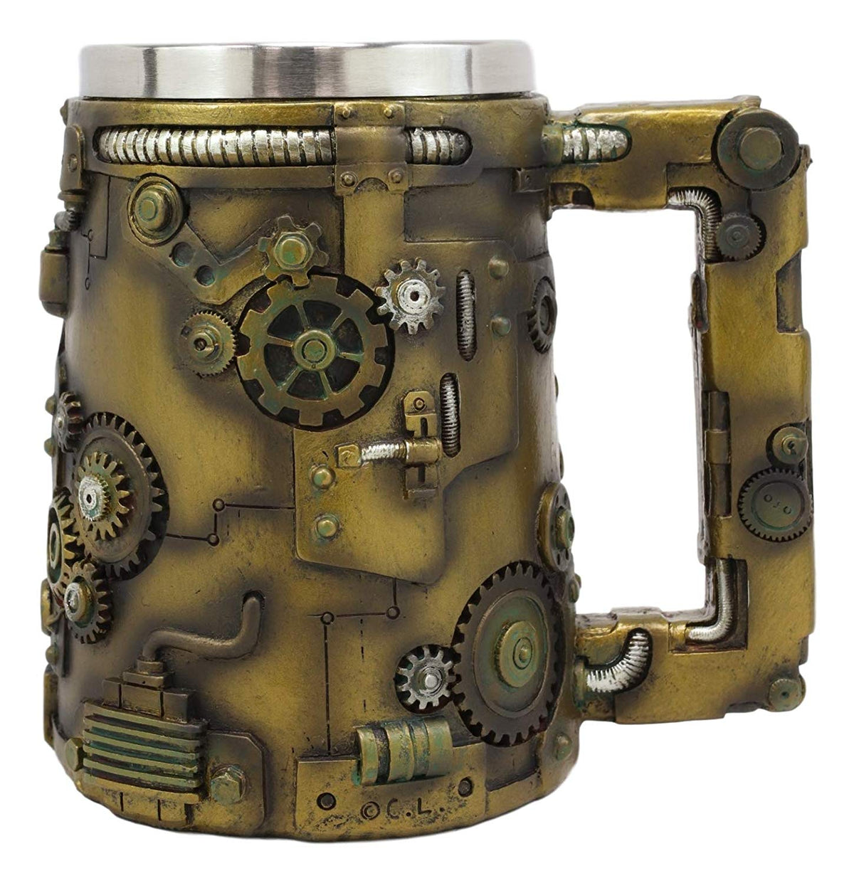 Ebros Rustic Bronze Finish Nautilus Steampunk Pipes Valves And Gears Tankard Mug Cup