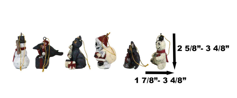 Set Of 6 Scary Merry Christmas Halloween Skeleton Santa Snowman Tree Ornaments