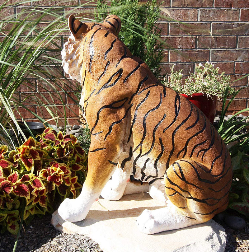 20"Tall Orange Bengal Tiger Raja Sitting On Guard Decorative Garden Statue