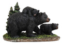 7.75" Long Realistic Black Momma Bear Piggybacking Her Cub By A Pine Tree Statue