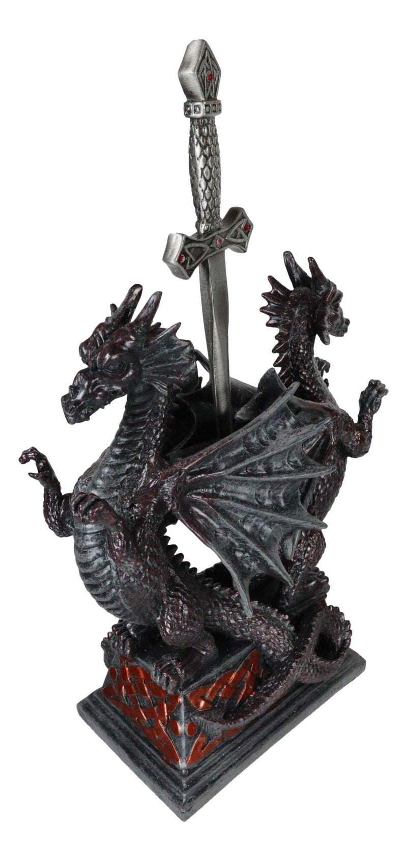 Guardian Double Dragons With Celtic Rune Sword Letter Opener Figurine Set