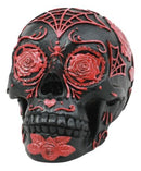 Ebros Day of The Dead Spider Web Floral Red Rose Sugar Skull Figurine