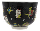 Lucky Cat Japanese Maneki Neko Black Porcelain Ramen Bowl With Chopsticks Set
