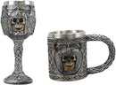 Ebros Viking Skull With Bison Horned Helmet Mug And Wine Goblet 2 Pieces Set