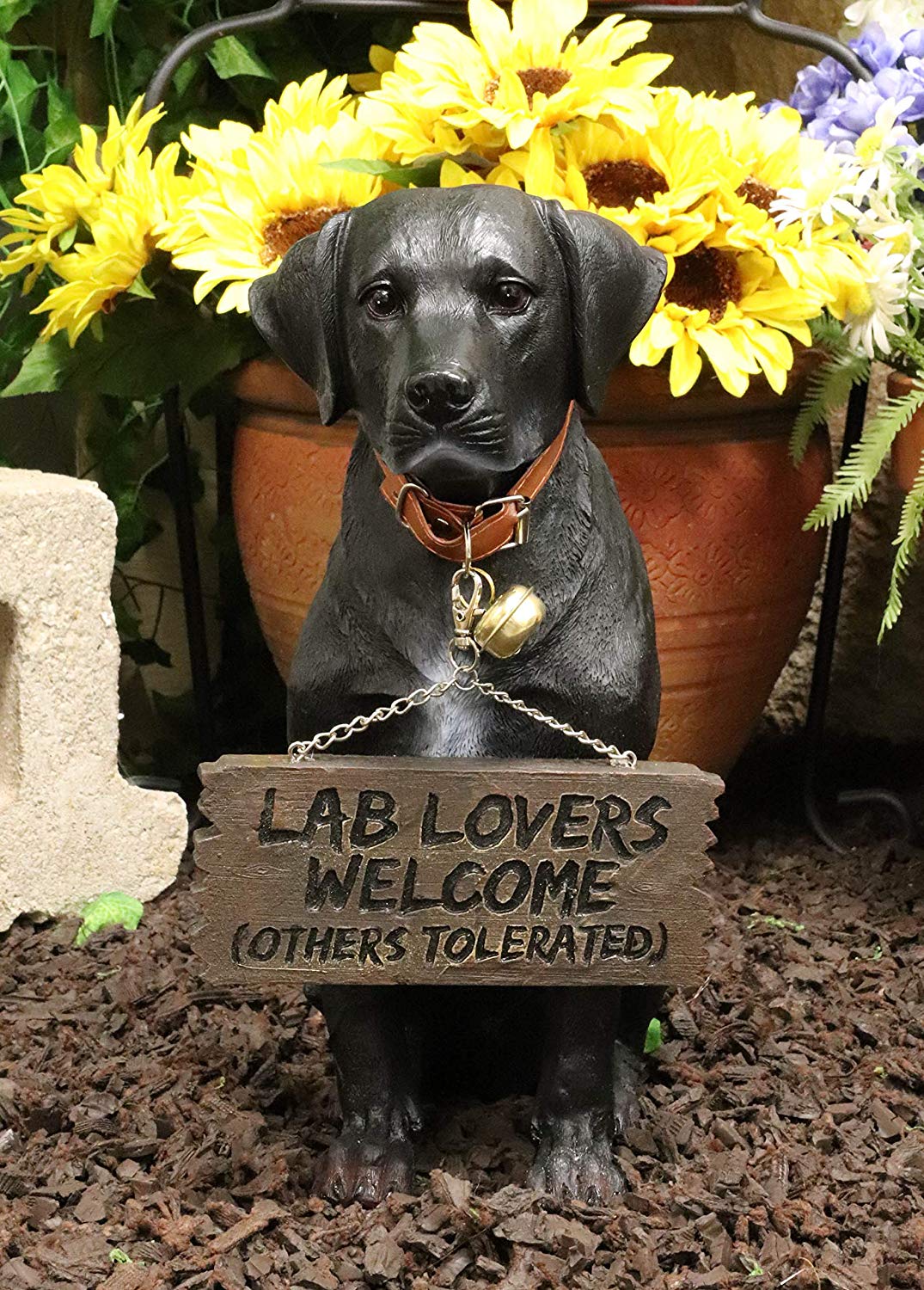 Ebros Labrador Retriever Statue 13.25" H Dog with Jingle Collar & Greeting Sign - Ebros Gift