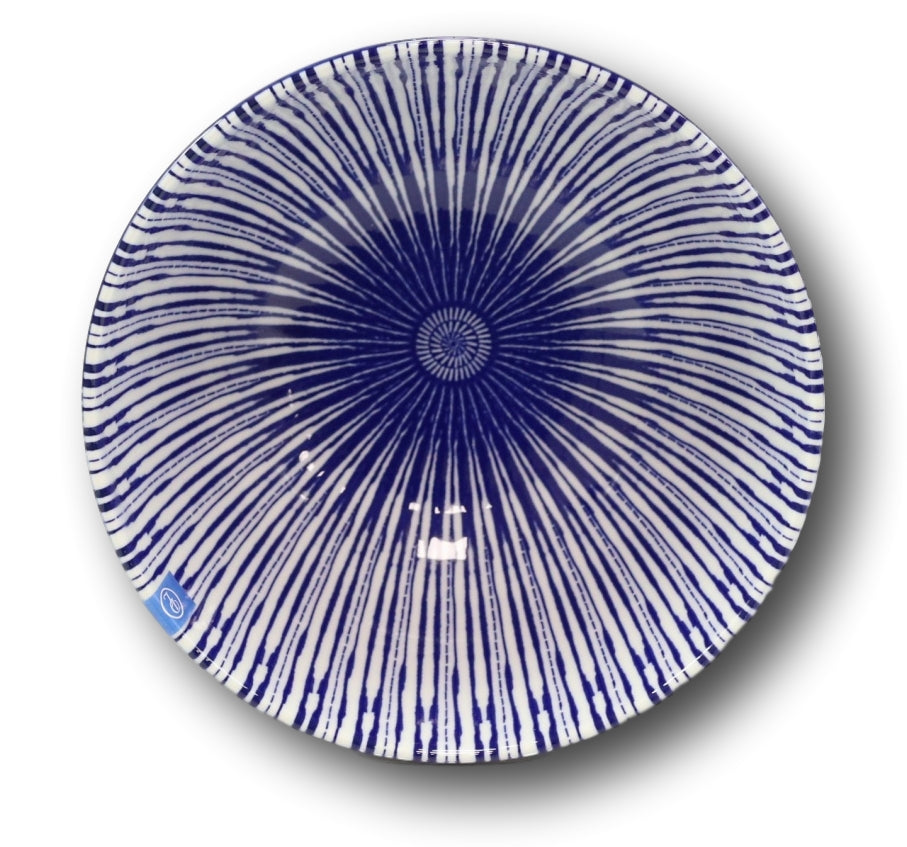 Pack Of 6 Artistic Blue Stripes 'Focus' Cereal Soup Pasta Ceramic Bowls 20oz - Ebros Gift
