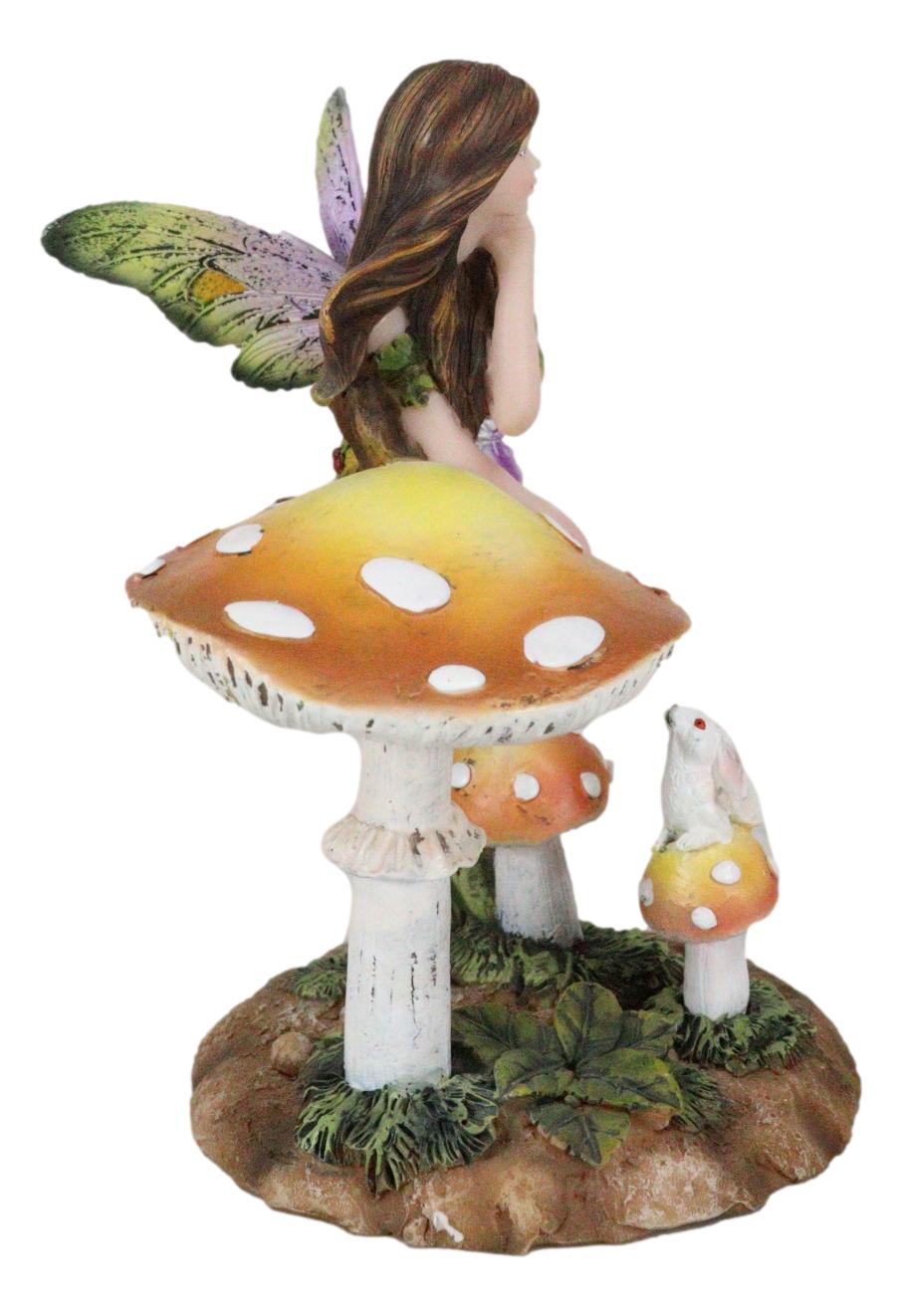 Tribal Fairy With Purple Potion Gourd And White Rabbit By Mushrooms Figurine