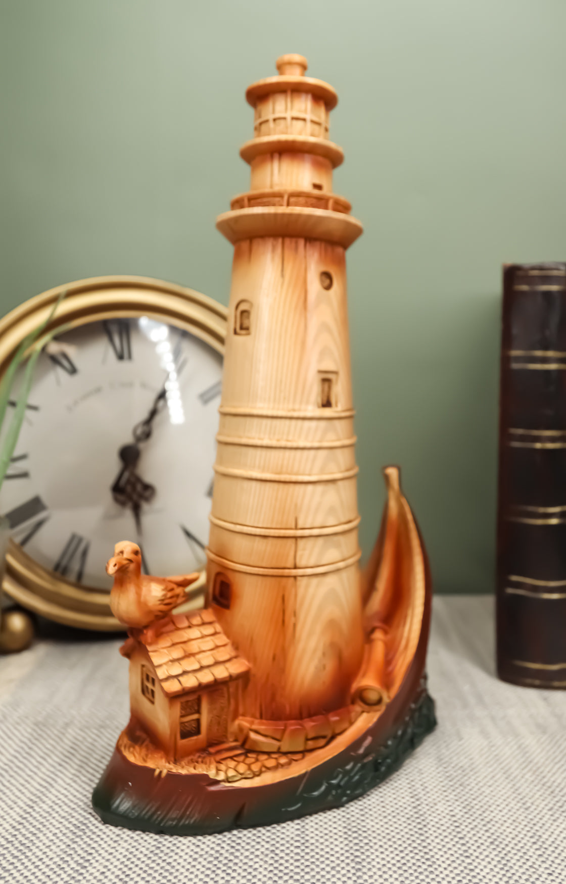 Ebros 9"H Nautical Lighthouse On A Giant Boat Deck with A Seagull Statue
