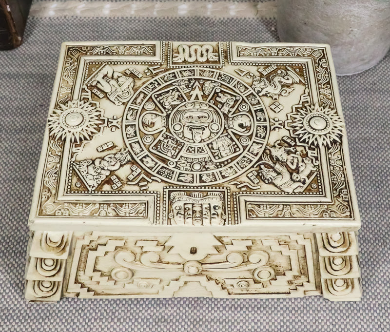 Ebros Aztec Maya Lunar And Solar Sun Gods Mesoamerican Calendar Jewelry Box Figurine