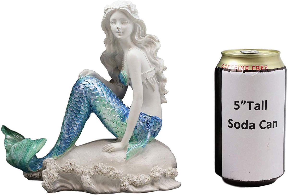 Ebros Gift 6.25" Tall Nautical Capiz Blue Tailed Mermaid Ariel Sitting On Beach - Ebros Gift