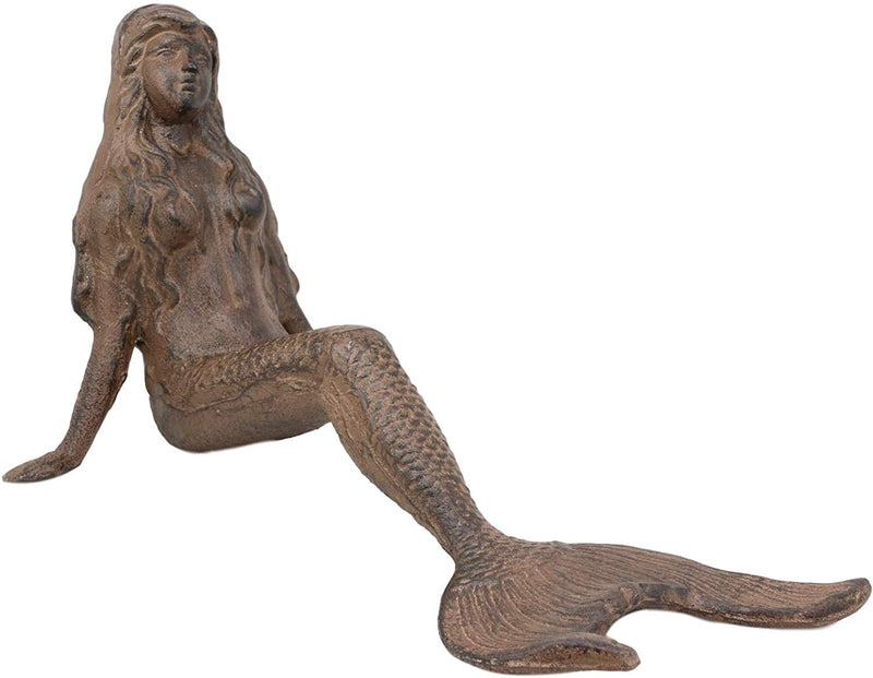 Ebros Gift 16.25" Long Nautical Siren Mermaid Leaning Back Cast Iron Rustic Vintage Finish Shelf Sitter Statue Ocean Goddess Princess Coastal Beach Under The Sea Mermaids Decorative Accent