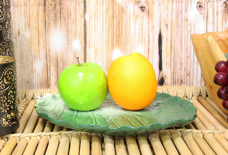 Ebros Ceramic Iceberg Lettuce Leaf Serving Platter Dinner Plate Vegetable Accent Dish 10.75"Wide For Salads Veggies Fruits Entrees Kitchen Dining Essentials Accessory (2)