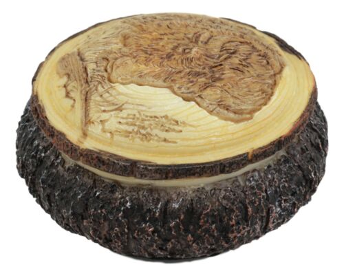 Ebros Rustic Faux Wood Wild Buffalo Round Jewelry Box Figurine 4" Diameter American Bison Trinket Box