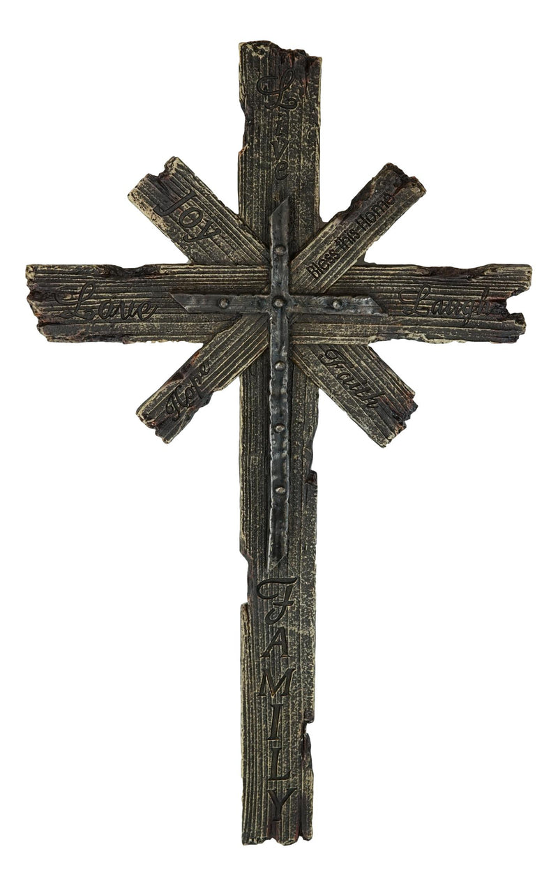 Rustic Faux Wood Inspirational Words Faith Love Hope Multi Layered Wall Cross