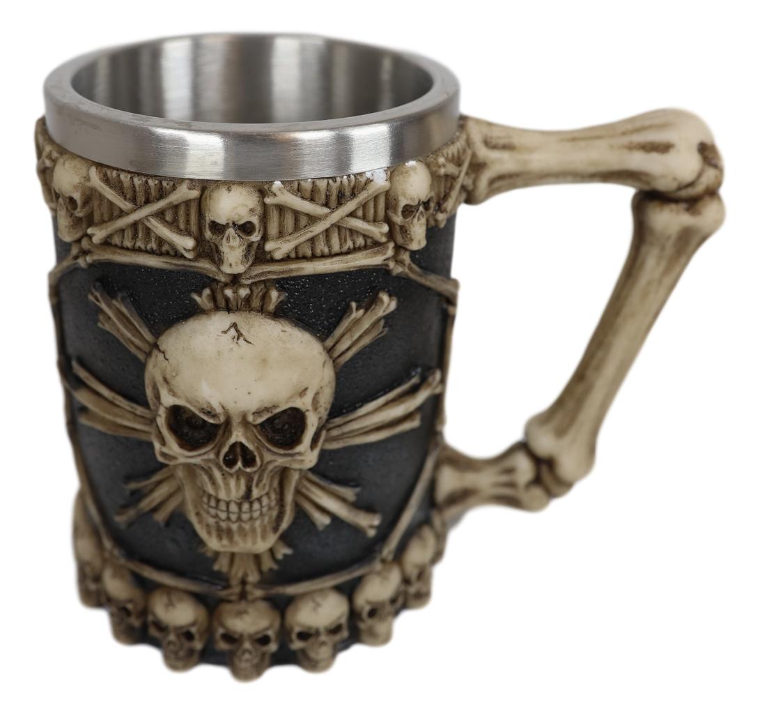 Ebros Large Skeletal Cross Bones Skull Beer Stein Tankard Coffee Cup Drink Mug 12oz - Ebros Gift